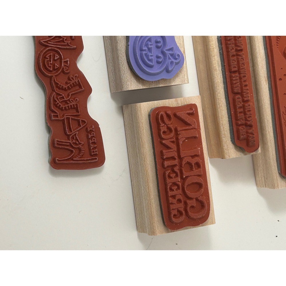 Stampin Up Halloween Wood Mounted Rubber Stamp Set Witch Pumpkin Goblin Eek 6pc - Picture 9 of 10